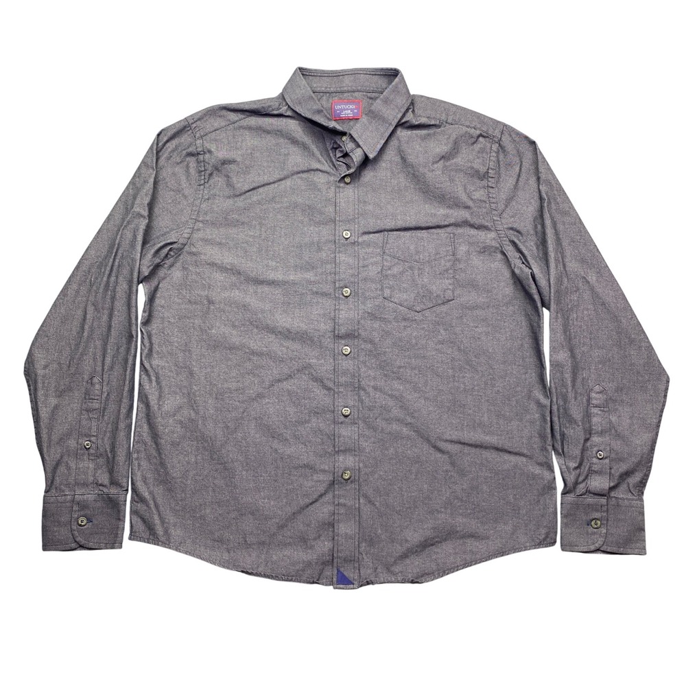 UNTUCKit Mens Large Grey Button Down Long Sleeve Cotton Shirt‎ Preppy Retro